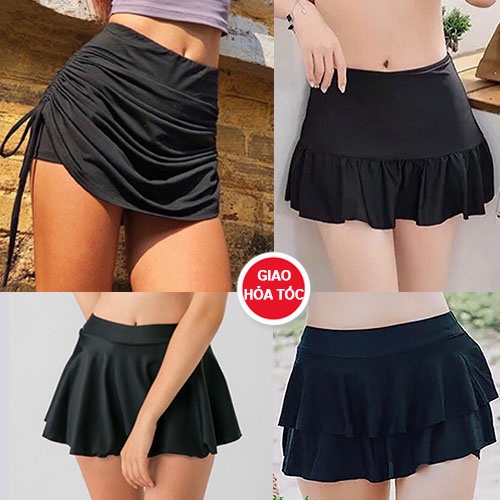 Váy bơi nữ lẻ rút dây, váy bơi 2 tầng che bụng hiệu quả, quần đùi phía trong thoải mái Freesize 40-60kg