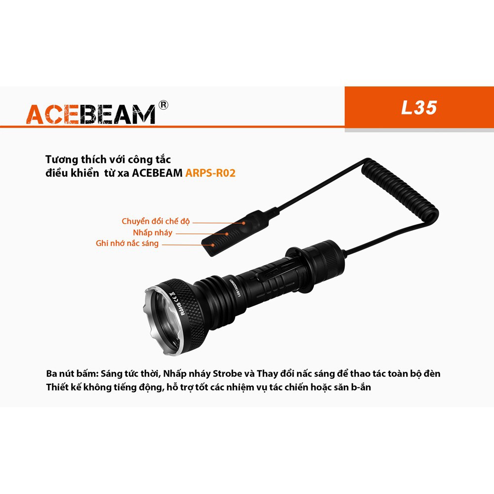 Đèn pin chuyên dụng ACEBEAM L35 bóng LED CREE XHP70.2 độ sáng 5000lm chiếu xa 480m (kèm pin )