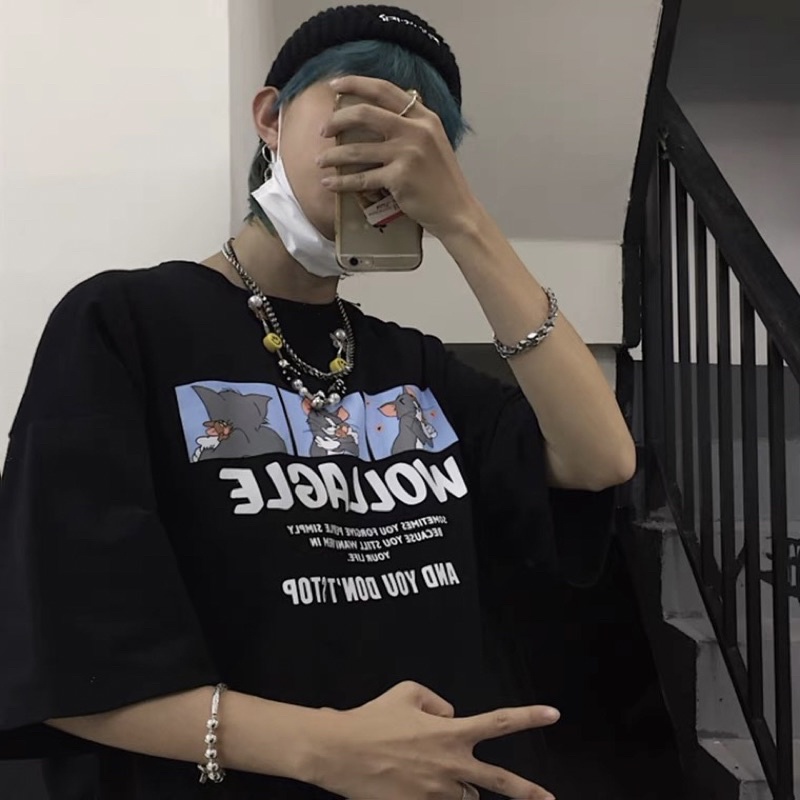 Áo thun tay lỡ nam nữ, áo phông unisex form rộng chất cotton in hình mèo