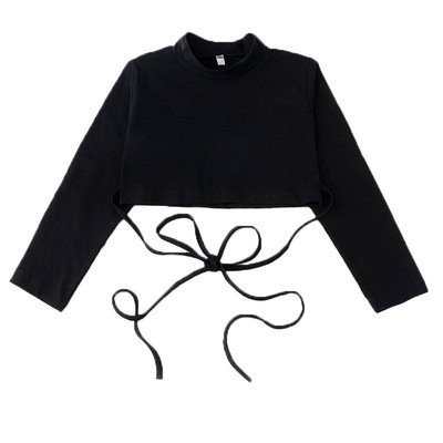 Áo Croptop trẻ em | Áo croptop dây dài tay đen trơn