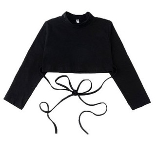 Áo Croptop trẻ em | Áo croptop dây dài tay đen trơn