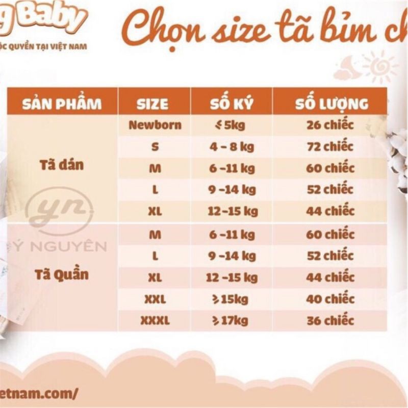 Tã Bỉm YIYING TÊN LỬA/BÔNG nội địa trung dán/quần đủ size S72/M60/L52/XL44/XXL40/XXXL36