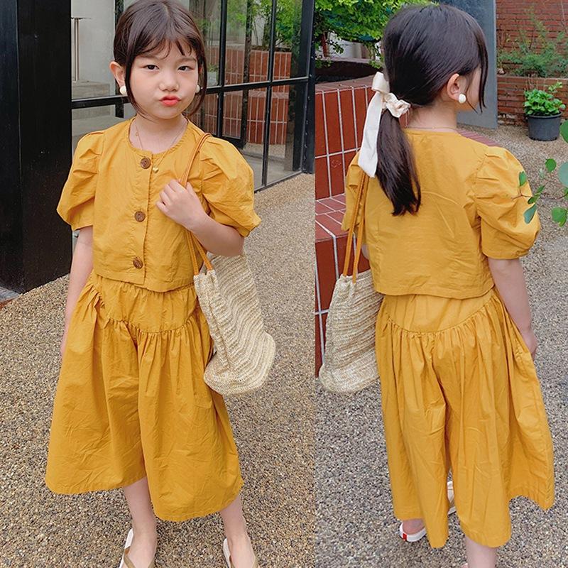 Bộ áo tay ngắn và quần ống rộng kiểu dáng thời trang mùa hè dành cho bé gái 90-130cm