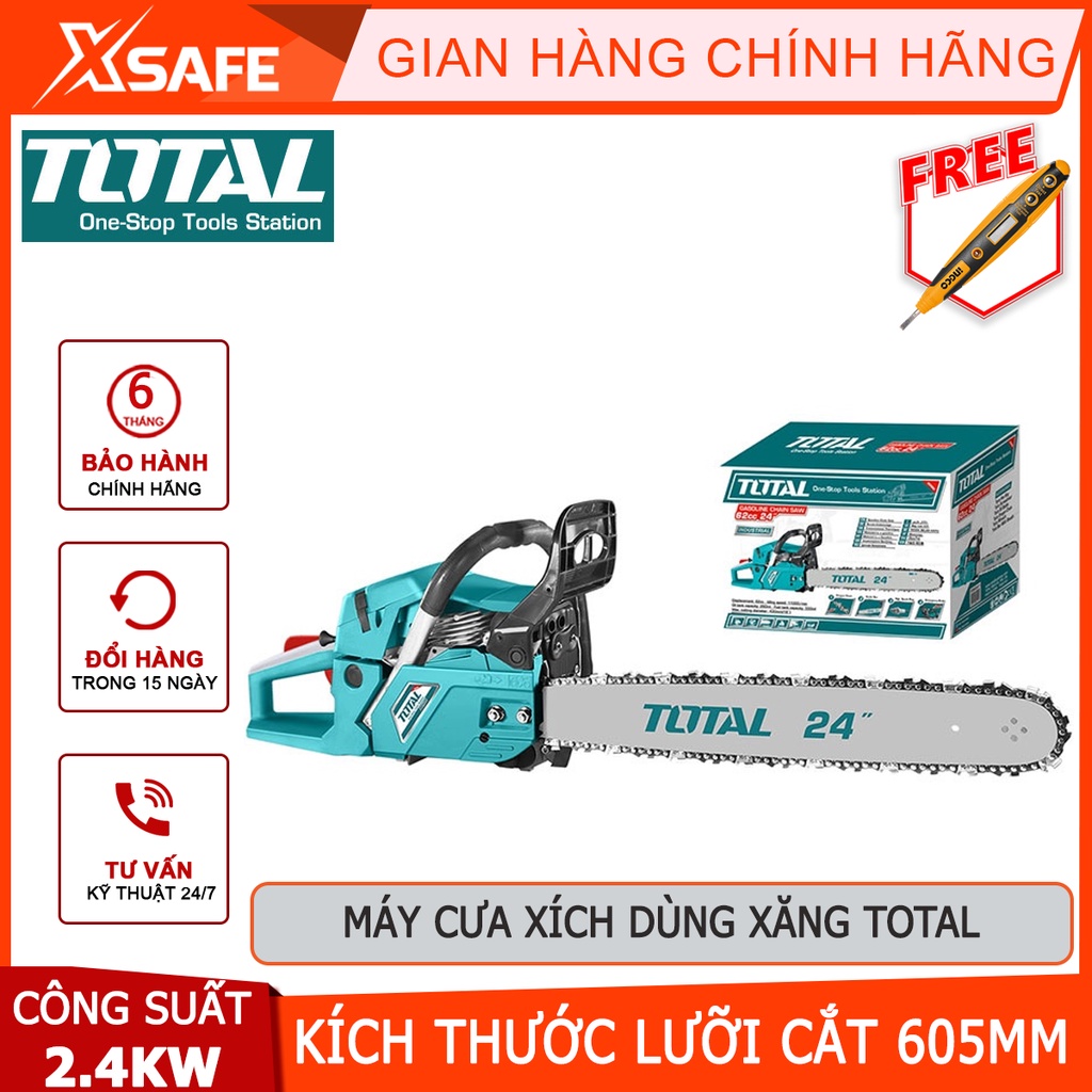 Máy cưa cầm tay TOTAL TG5602411 Máy cưa xích chạy xăng động cơ 2 thì 62cc mạnh mẽ công suất 2.4Kw tốc độ 3300rpm - xsafe