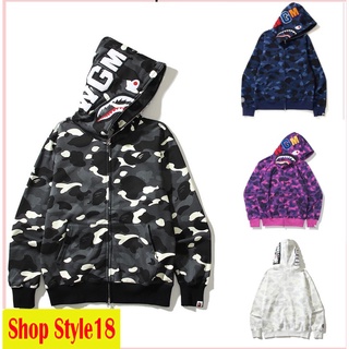 Áo khoác Bape Nỉ cá mập bape áo hoodie Cặp nam nữ có dây kéo unisex Phong Cách hàn quốc