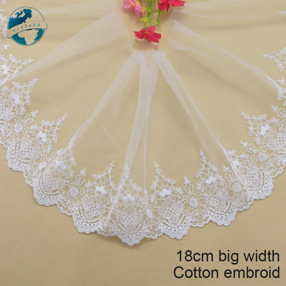 Vải Ren cotton Rộng 18cm 3695 Dùng May Đầm mini diy