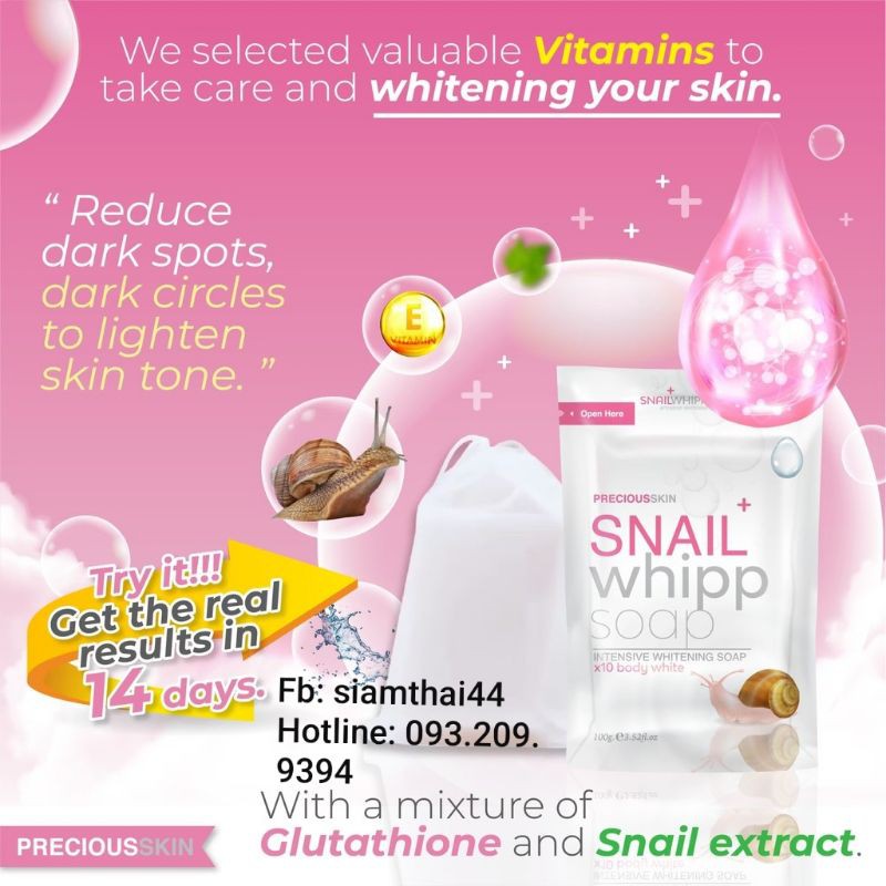 Xà Phòng Làm Sạch Sâu & Dưỡng Trắng Snail W hite Whipp Sap X10 BODY WHITE 120g