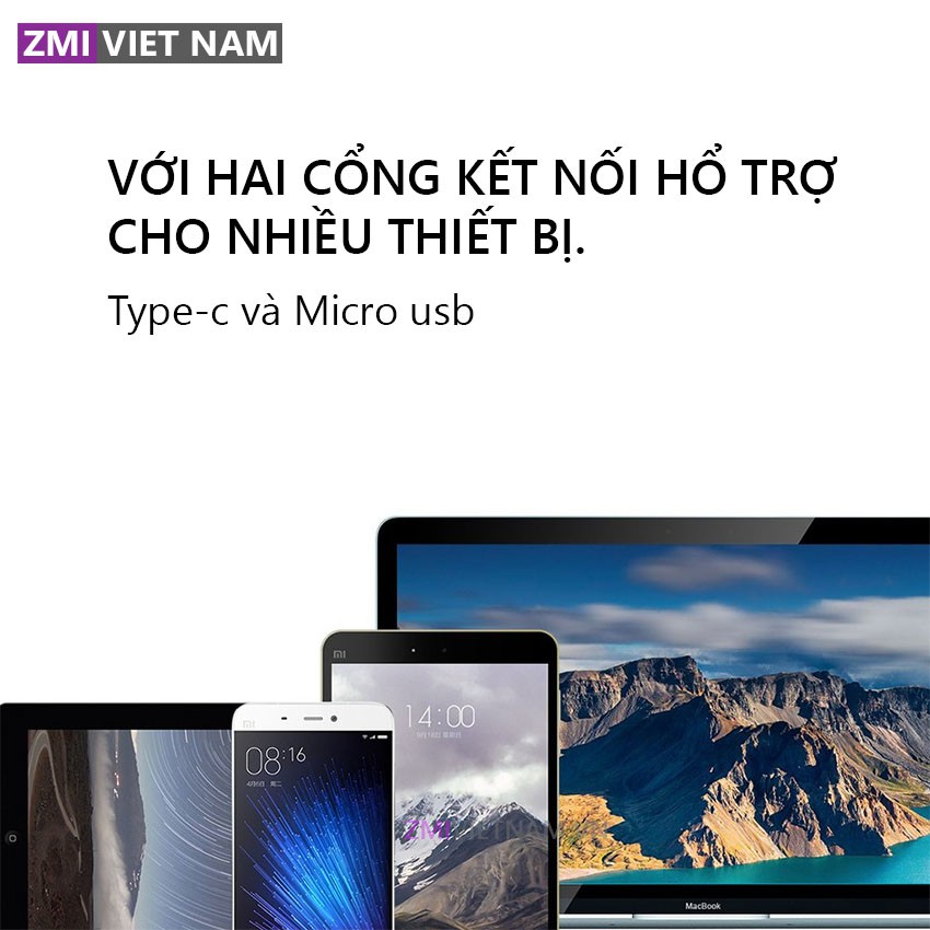 Dây Cáp 2 Trong 1 Type C và Micro USB ZMI AL501 Dài 1m | Bảo Hành 18 Tháng