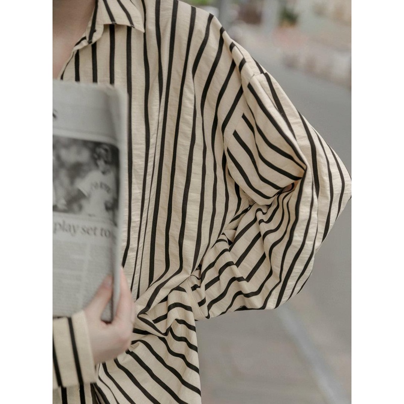 Áo Sơ Mi chiffon Tay Dài Dáng Rộng Kẻ Sọc Thời Trang Hàn Quốc Cho Nữ