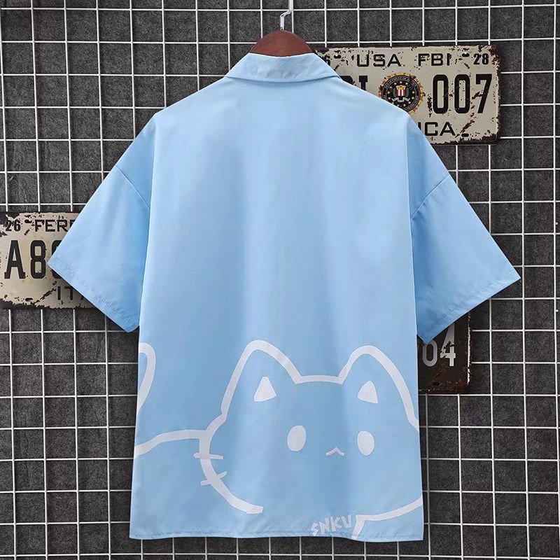 Thời Gian Thật Áo Sơ Mi Tay Ngắn Dáng Rộng In Hoạt Hình Vui Nhộn Phong Cách Hàn Quốc Thời Trang Thường Ngày Cho Nam