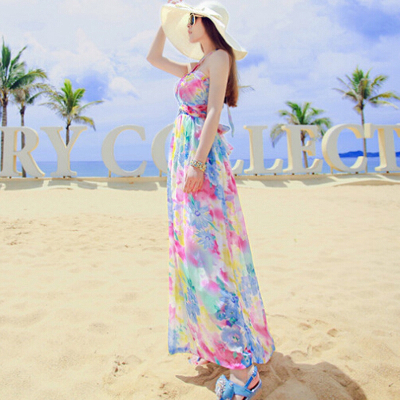 Đầm dài hai dây đi biển vải voan gợi cảm họa tiết hoa phong cách Bohemian thời trang mùa hè dành cho bạn nữ | BigBuy360 - bigbuy360.vn