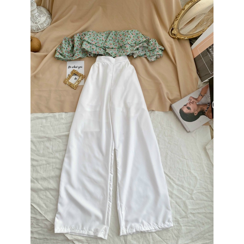 SET ÁO CROP HOA BẸT VAI KÈM QUẦN ỐNG RỘNG (KÈM VIDEO HÌNH THẬT) | BigBuy360 - bigbuy360.vn