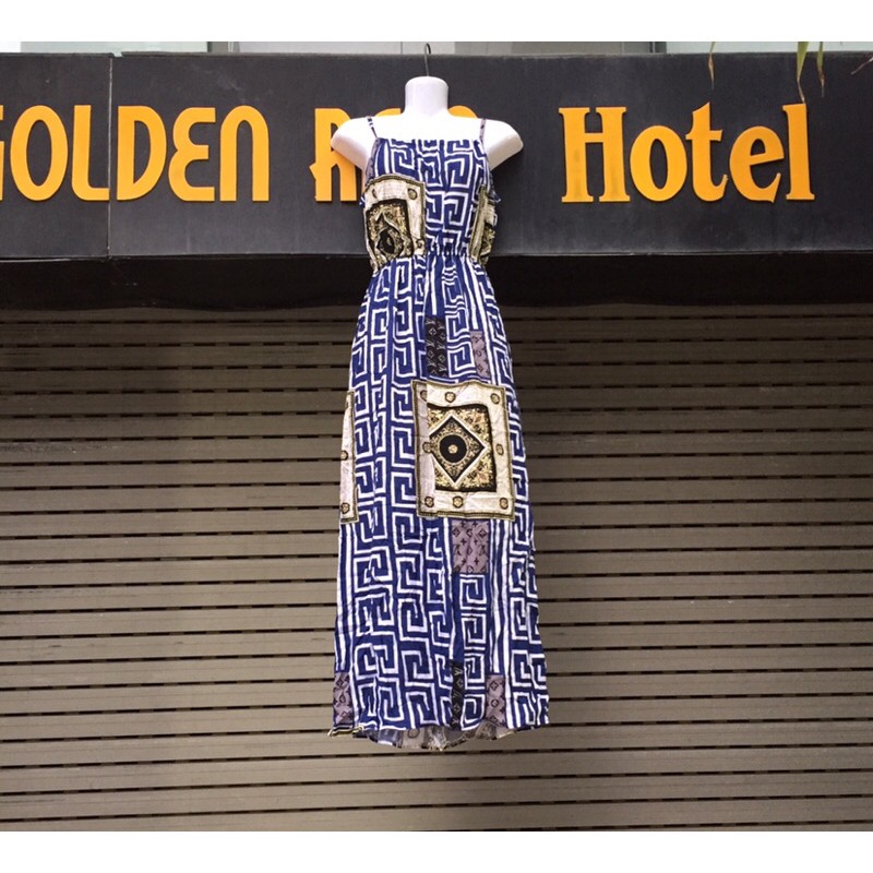 Đầm Maxi Dây Vải Lanh Hoa Dài 130cm Free Size Dưới 65kg - Hàng Việt Nam - Lucky Girl shop