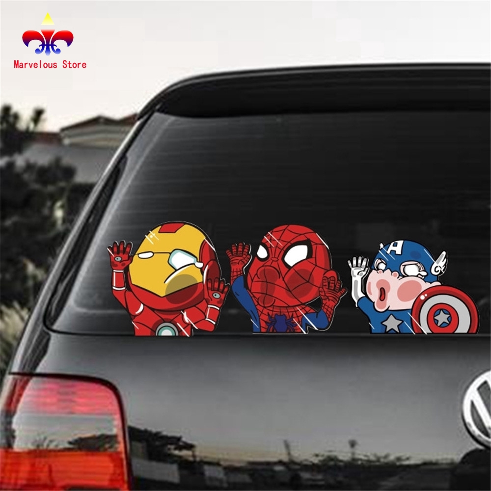 Miếng dán trang trí xe hơi hình siêu anh hùng Người Dơi/Siêu Nhân/Người Sắt/Đội Trưởng Mỹ/Người Nhện hoạt hình