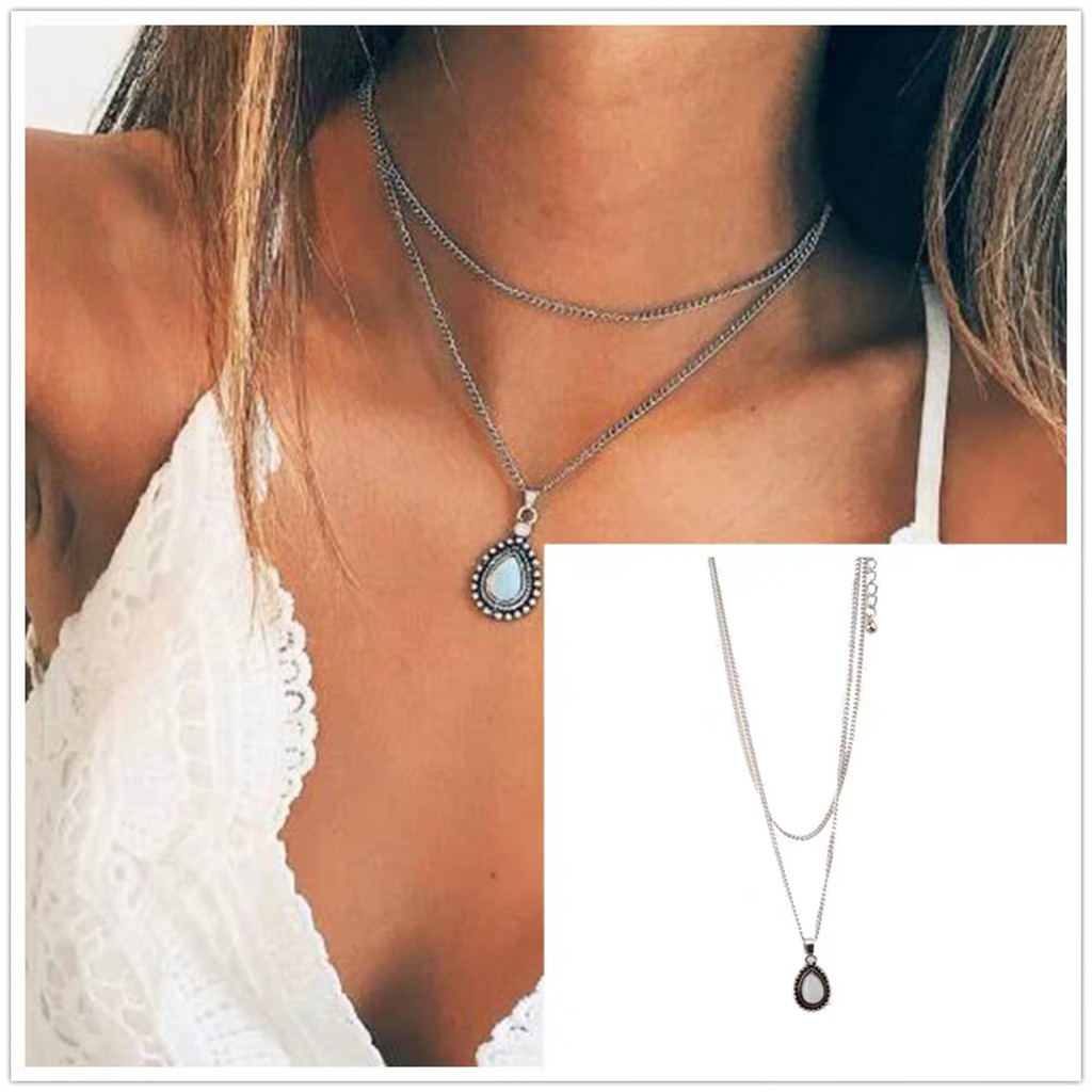 Teardrop Necklace 2 Layer dây chuyền giọt nước đính đá 2 lớp
