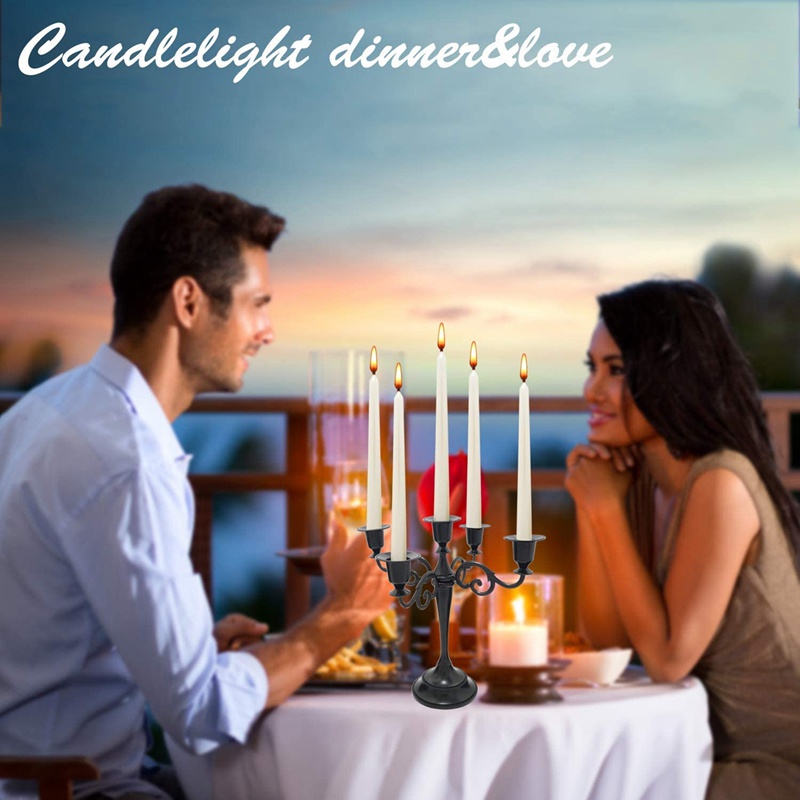 Giá Đỡ Nến Candelabra Bằng Kim Loại Màu Đen Kèm 5 Que Nến Phong Cách Gothic Trang Trí Nhà Cửa /