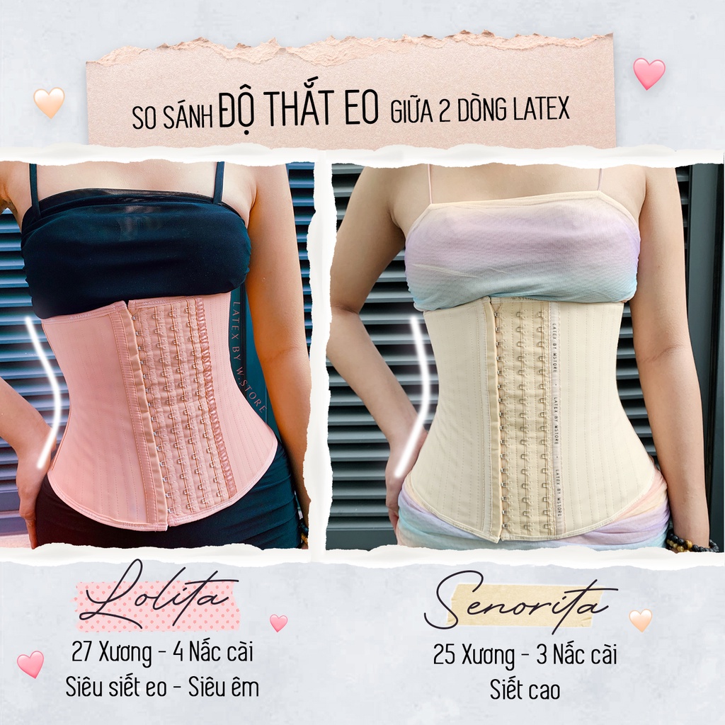 Đai Định Hình Eo Lolita - Latex Màu Hồng 27 Xương - Chính Hãng Latex By W.STORE - Corset Latex Chuẩn Đẹp