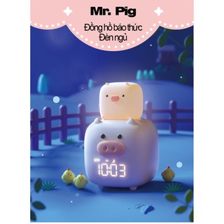 Đồng hồ kiêm đèn ngủ Đồng hồ báo thức Đèn ngủ heo thông minh tăng giảm độ sáng và hẹn giờ tắt đèn