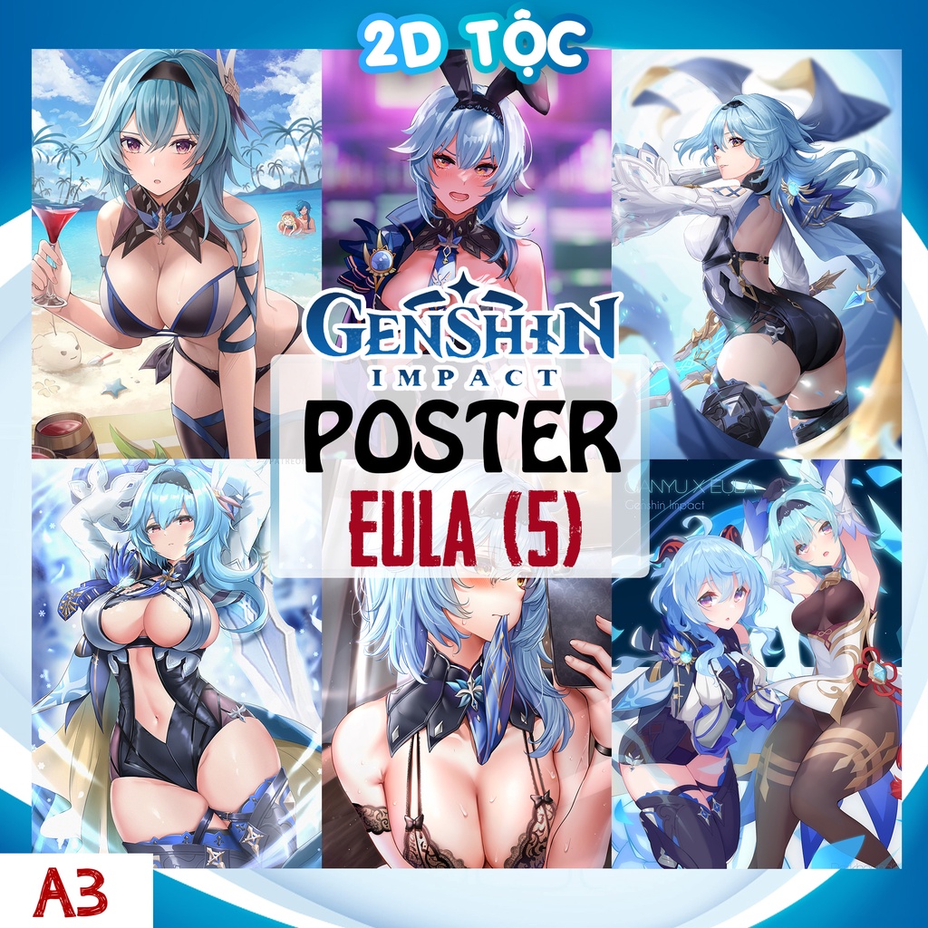 Tranh poster A3 dán tường Eula  (5) Game Genshin Impact - 2D Tộc Shop