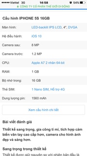Điện thoại Apple Iphone 5S ( 1GB/16GB ) . Hàng cũ đẹp 90-95% .