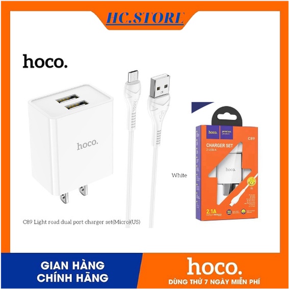☎⚡⚡BỘ SẠC /CỐC SẠC/CỦ NHANH 2 CỔNG USB Hoco C89 Chính Hãng Cho Điện Thoại IPhone IPad Samsung Nokia