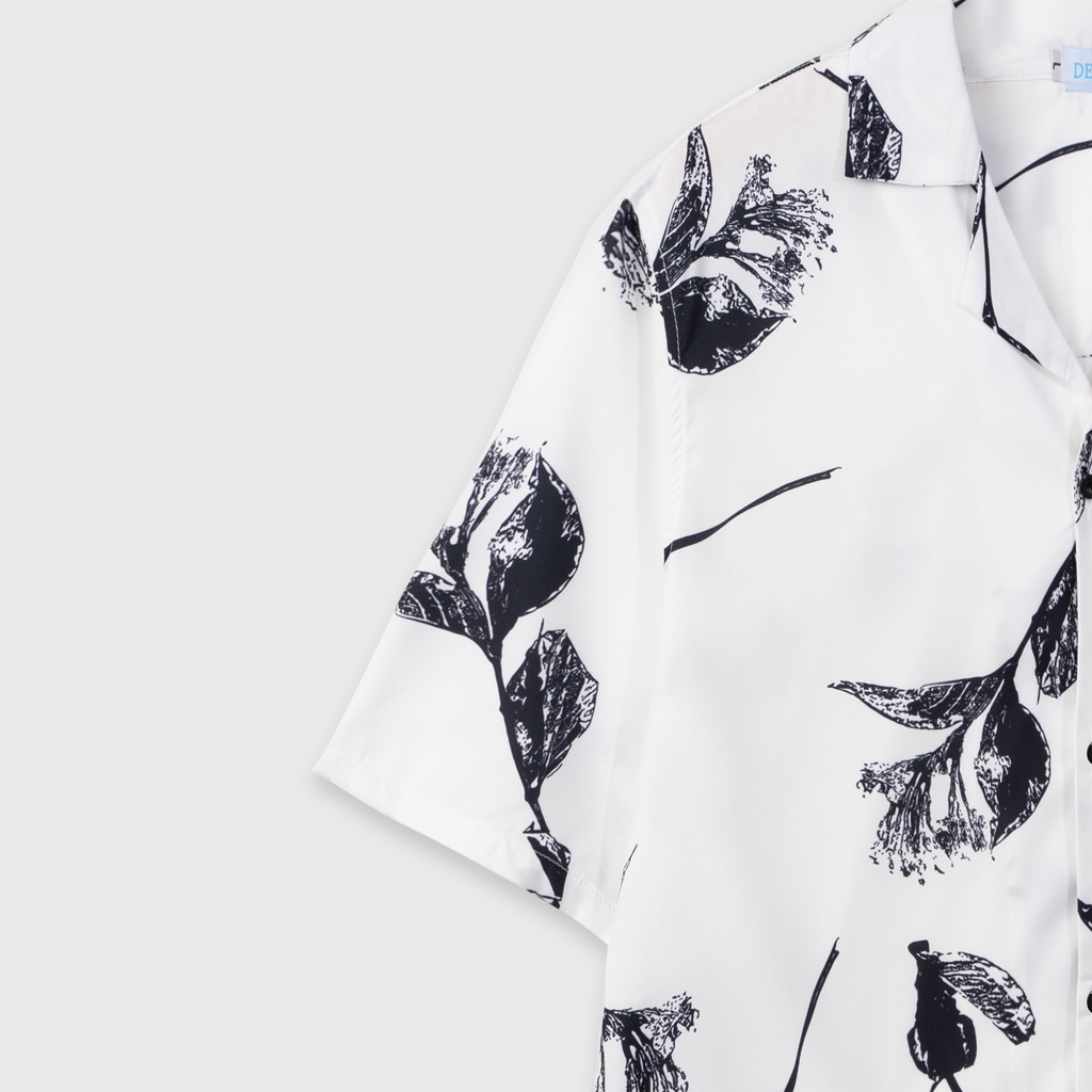 Áo sơ mi nam ngắn tay DEWE, vải lụa nhập khẩu chống nhăn thoáng mát, họa tiết Lá Đen - DEWE Cuban Shirt | BigBuy360 - bigbuy360.vn