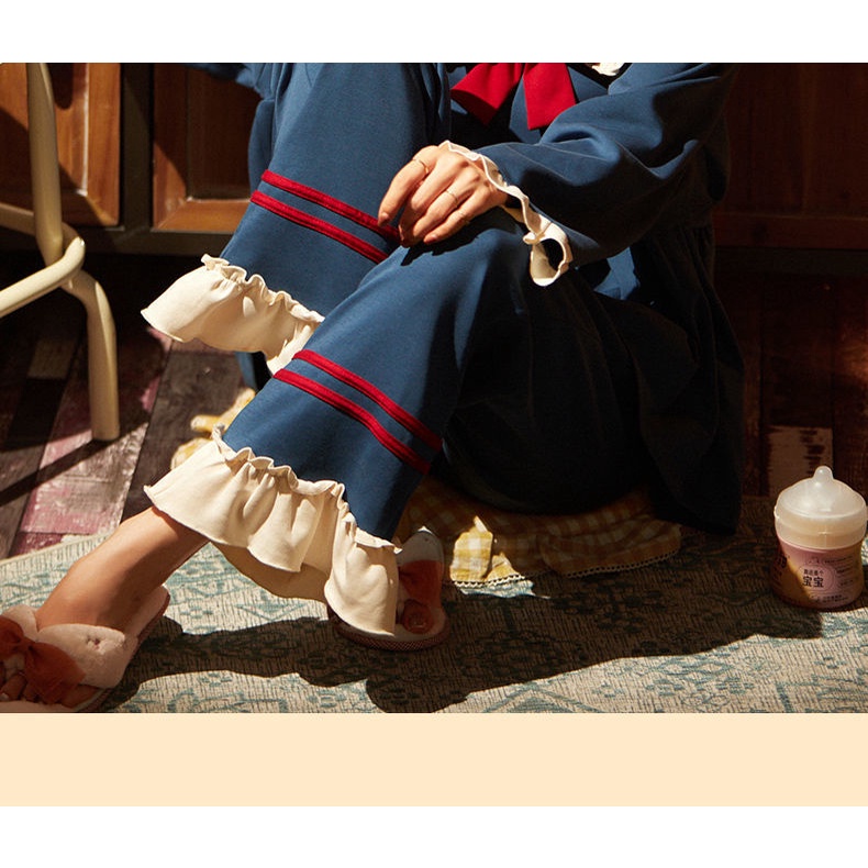 Bộ đồ ngủ cotton in họa tiết dễ thương thời trang xuân thu cho nữ