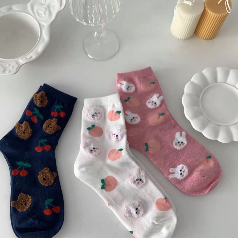 Vớ Cotton Mềm Mại Dài Vừa Họa Tiết Gấu Marshmallow Phong Cách Nhật Hàn Đáng Yêu Cho Nữ