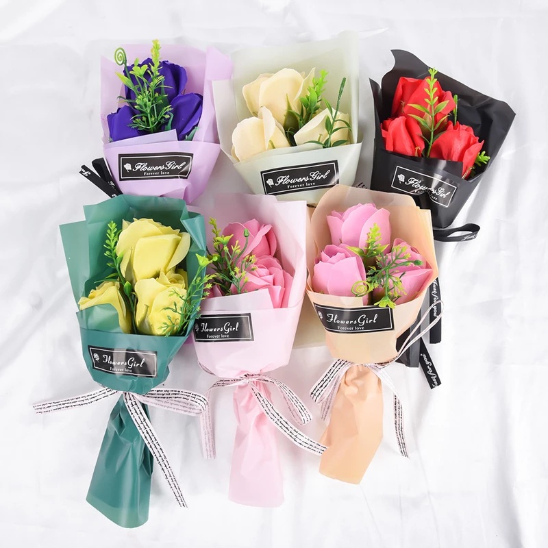 Bó Hoa Hồng Sáp 3 Đầu Nhân Tạo Làm Quà Tặng Cho Ngày Lễ Tình Nhân/Khách Sạn/Tiệc Cưới/Lễ Hội