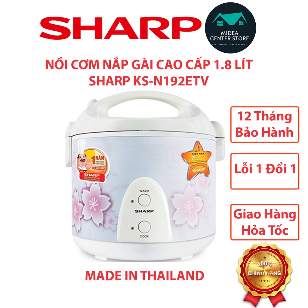 [Chính Hãng-Made in ThaiLand] Nồi cơm điện Sharp 1,8lít KS-N192ETV, lỗi 1 đổi 1, bảo hành 12 tháng toàn quốc