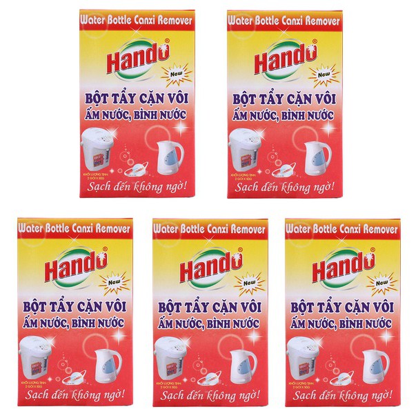 Bộ 5 hộp 10 gói bột tẩy sạch cặn vôi ấm nước bình nước gia đình tiện dụng Hando