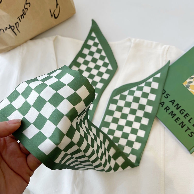 Khăn Quàng Cổ Bằng Lụa Nhỏ Màu Xanh Lá Cây Thời Trang Xuân Hè Phong Cách Hàn Quốc Cho Nữ