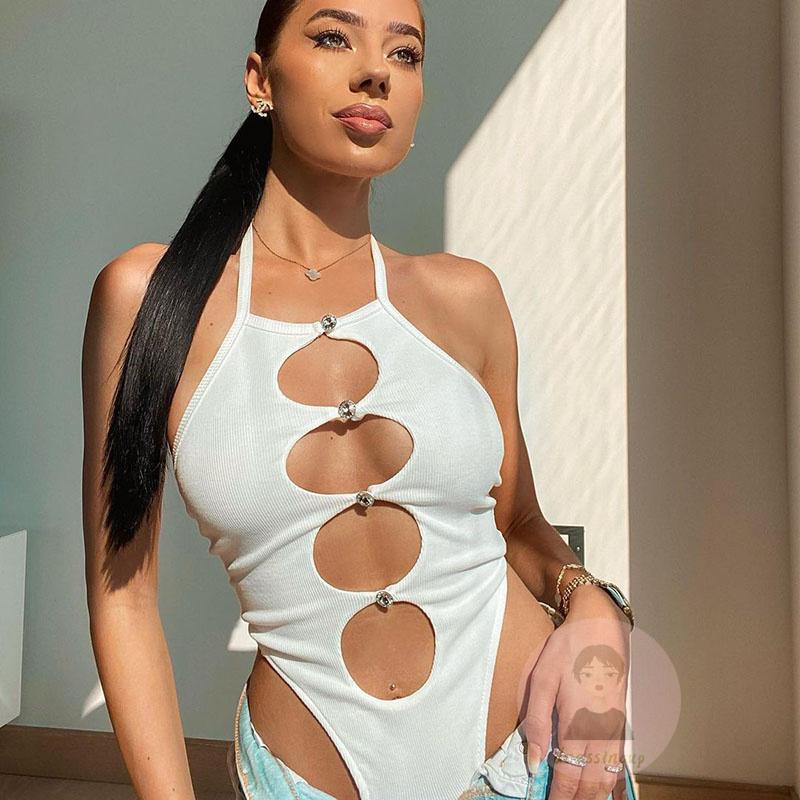 Áo Liền Quần Không Tay Hở Lưng Dây Đan Chéo Cho Nữ