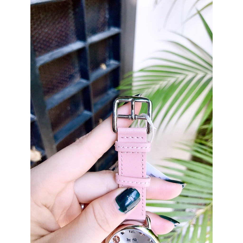 Đồng Hồ Nữ Coach Delancy Mặt Số Gắn Charm Xinh Xắn , Dây Da Màu Đen , Hồng