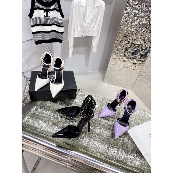Giày cao gót 10cm mũi nhọn khoét eo da thật thương hiệu Versace 2022 cao cấp màu trơn