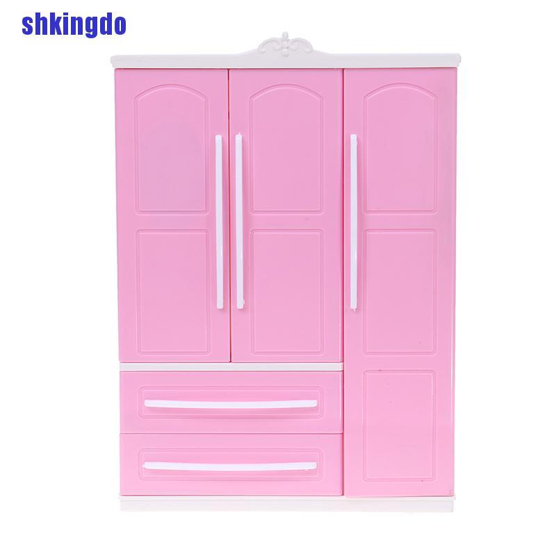 Tủ Quần Áo Ba Ngăn Màu Hồng Hiện Đại Cho Nhà Búp Bê