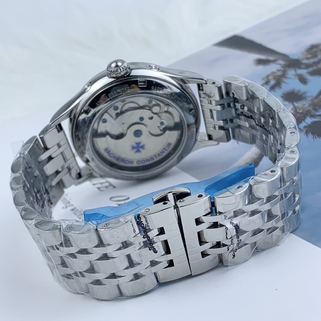 Đồng hồ Nam Vacheron máy nhật, mẫu 5kim lộ cơ thanh ngang, mặt trắng viền trắng , dòng cơ Automatic size 40mm-41mm