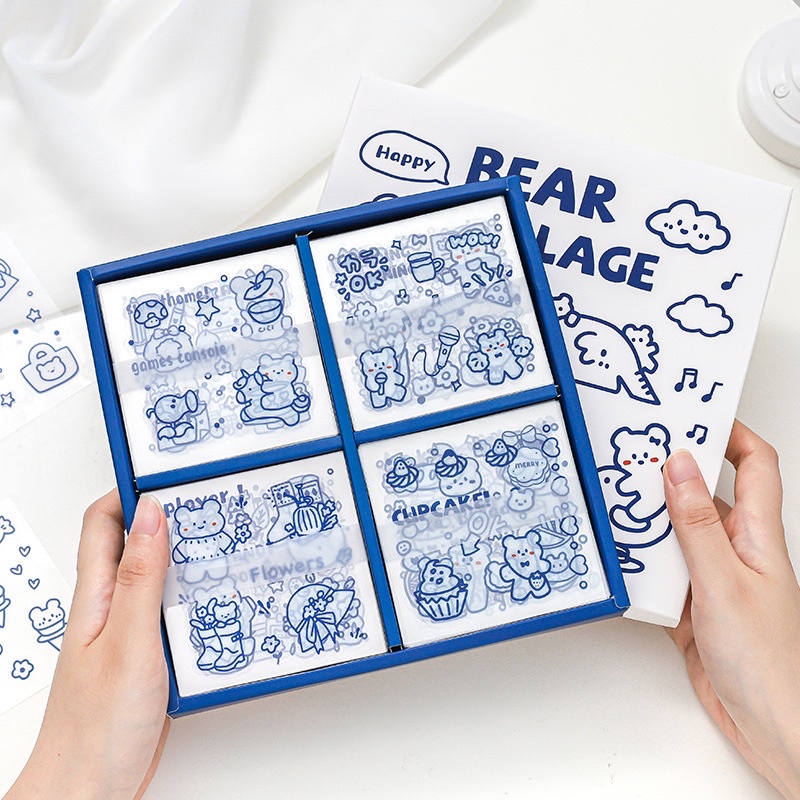 Hộp 100 tờ stickers giấy PET PVC dễ thương không trùng mẫu