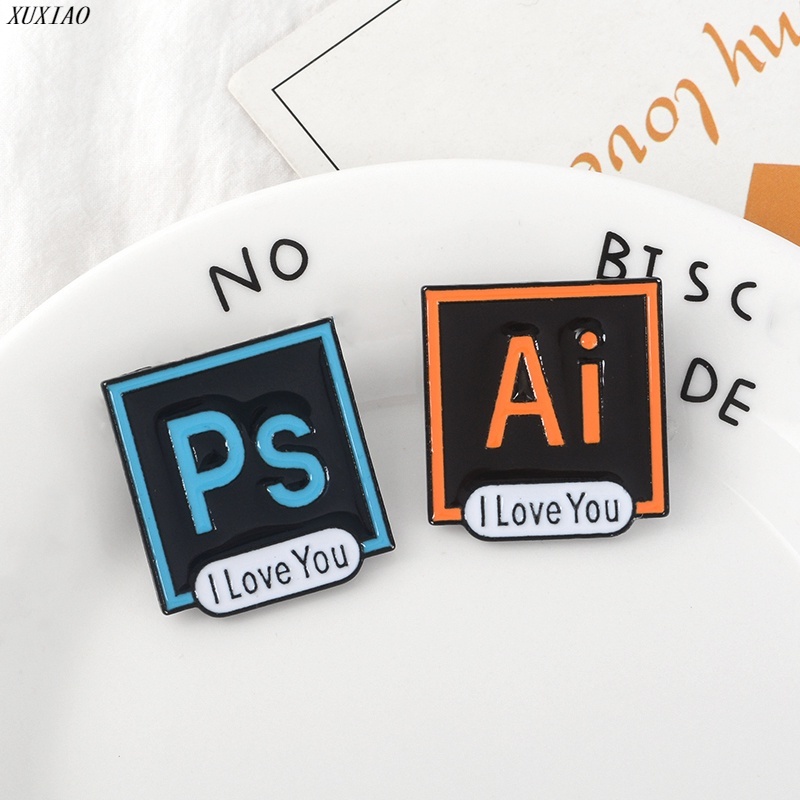Ghim Cài Áo Hình I Love You PS AI Tráng Men Biểu Tượng I Love You PS AI