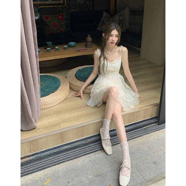 Váy/ đầm 2 dây tiểu thư bánh bèo phong cách Hàn Quốc