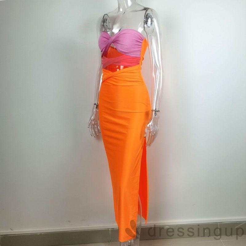 Đầm Ống Ôm Dáng Không Dây Màu Tương Phản Thời Trang Cho Nữ