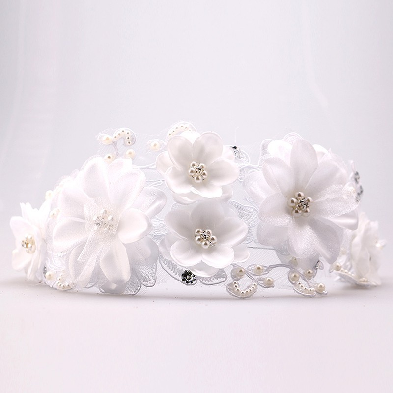 Hoa cài tóc đính đá ngọc trai giả ren cho cô dâu đám cưới