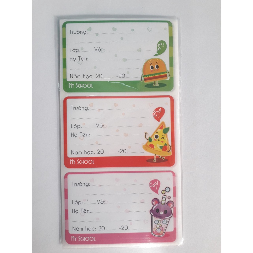 Set 12 cái nhãn vở bóc dán loại to đẹp My school