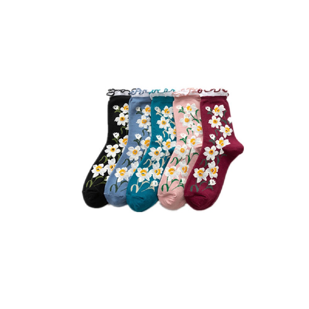 BACK2LIFE Fashion Women Flower Socks Breathable Floral Hosiery Cotton Socks Streetwear Colorful Female Korean Girls Sports Ruffles green/pink/black | BigBuy360 - bigbuy360.vn