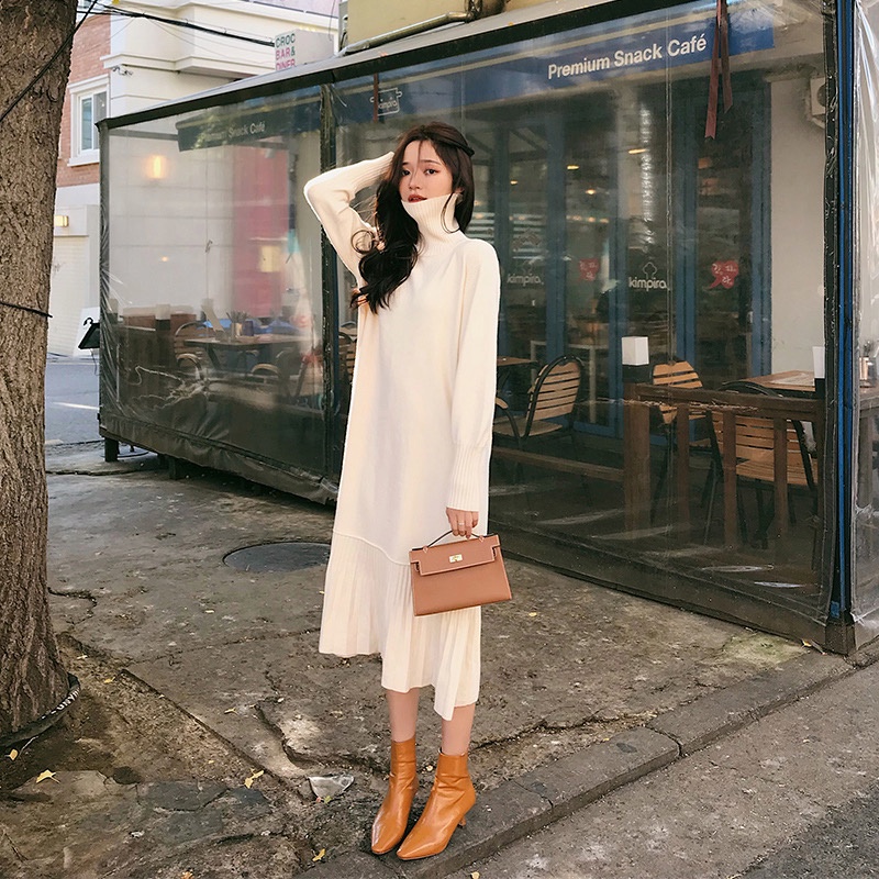 Đầm sweater dáng rộng dài qua gối tay dài thời trang thu đông sành điệu
