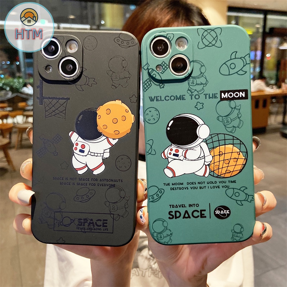 Ốp Điện Thoại Cạnh Vuông Họa Tiết Phi Hành Gia Hoạt Hình Cho Iphone 13 Pro Max 11 12PRO X XR XS Max 7plus 8plus