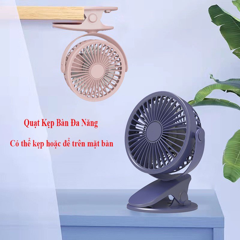 Quạt Tích Điện Kẹp Bàn, Cầm Tay, Xoay 720 Độ Tiện Lợi Dành Cho Gia Đình Mới