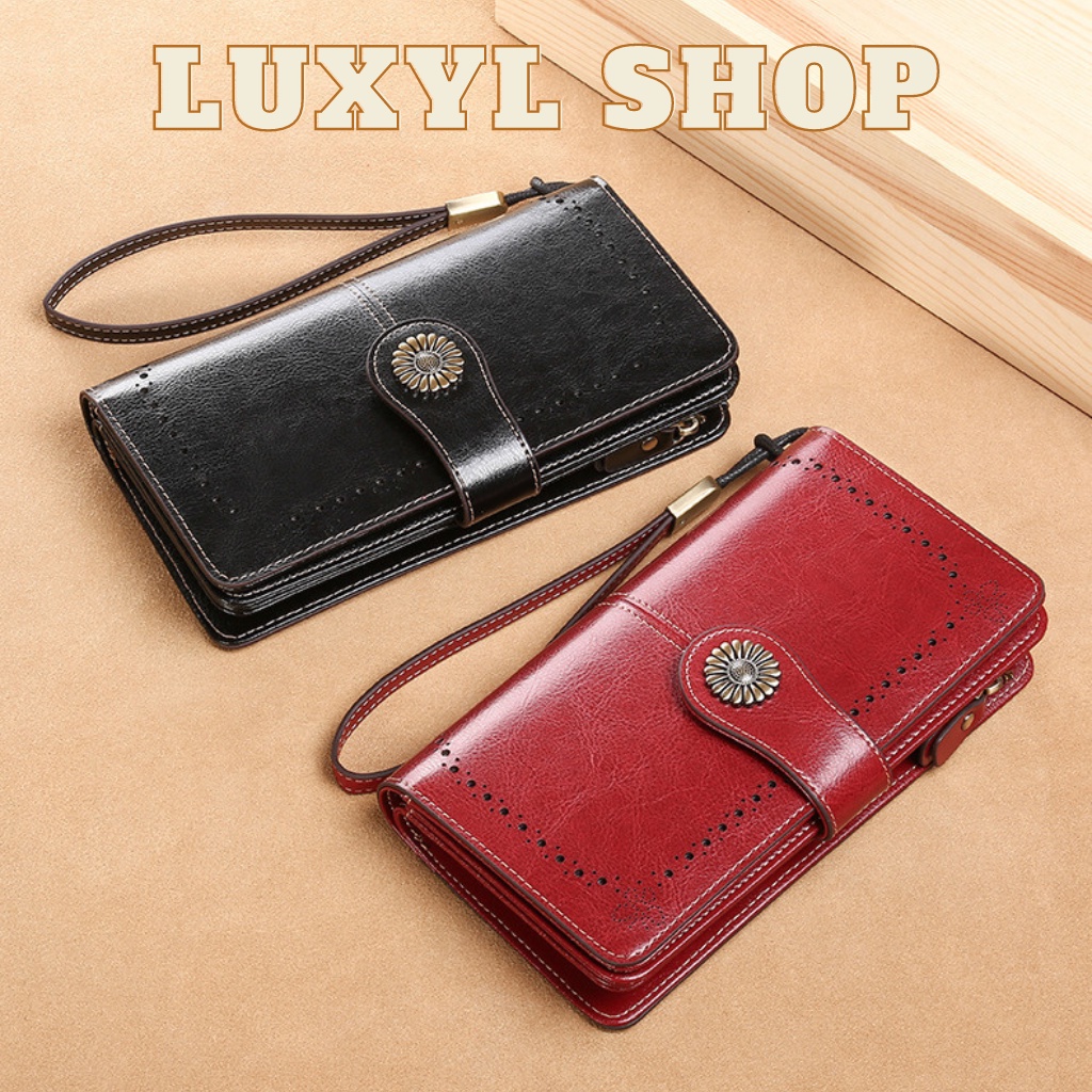Ví Dài Nữ Cầm Tay Đựng Tiền Điện Thoại Di Động, Ví Dài Nữ Da Sáp Thương Hiệu LUXYL VI002