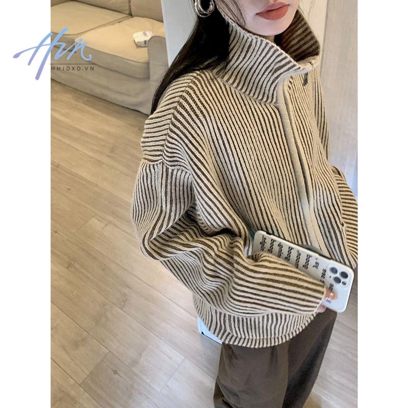 Áo Khoác Cardigan Dài Tay Có Khóa Kéo Phong Cách Retro Mỹ Hàng Mới 2022