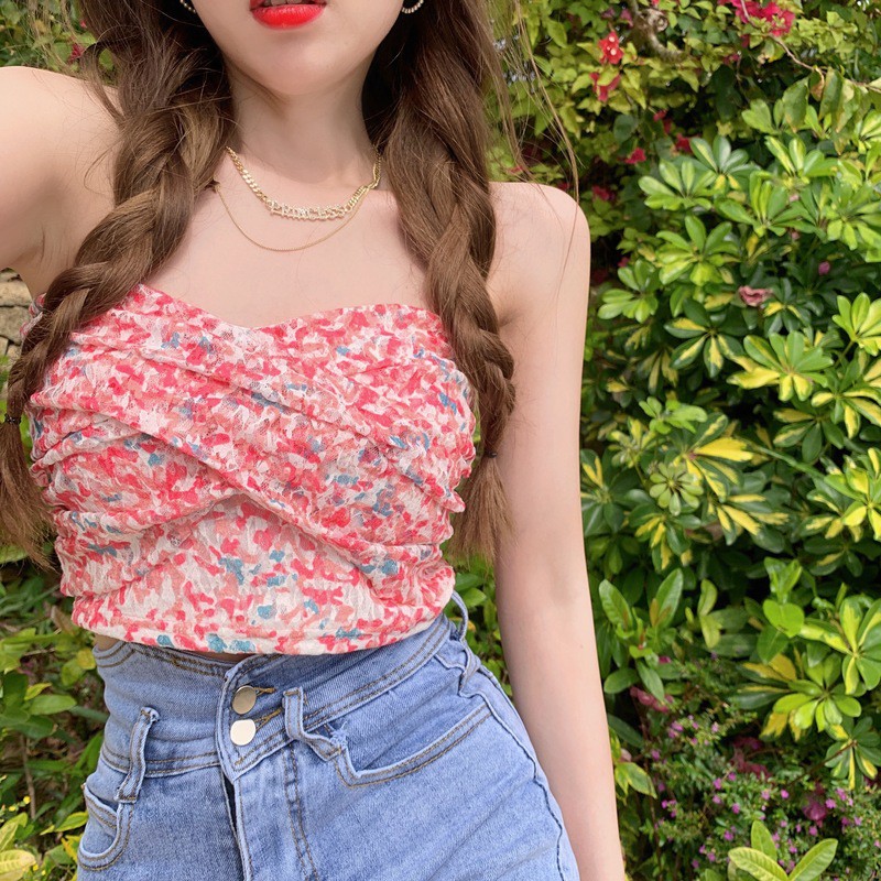Áo lửng dạng ống thêu hoa quyến rũ